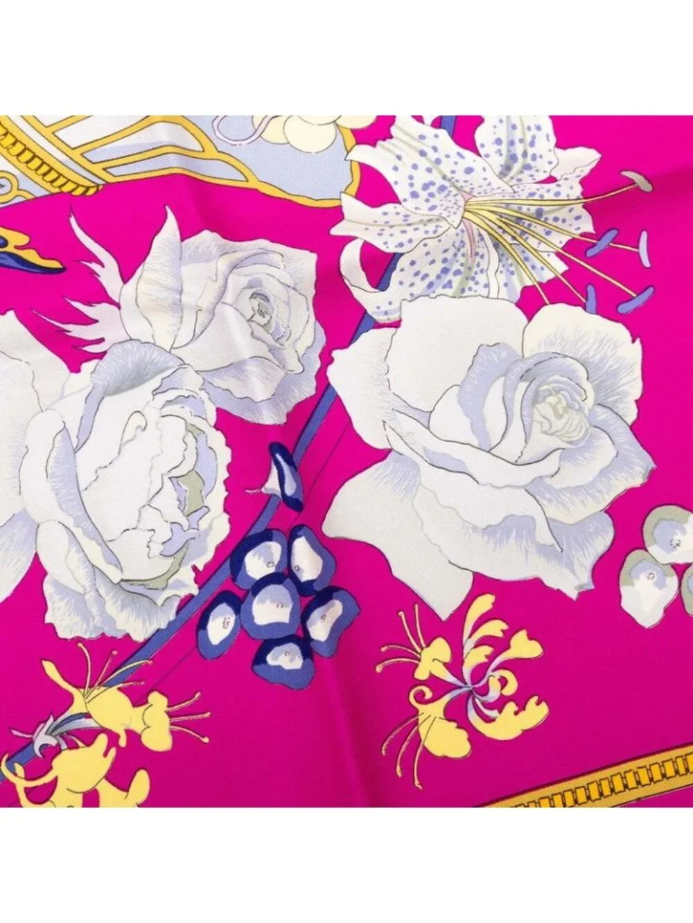 Hermes Carre 90 Fleurs Raisins Grape Flower Scarf Pink Multicolor Silk